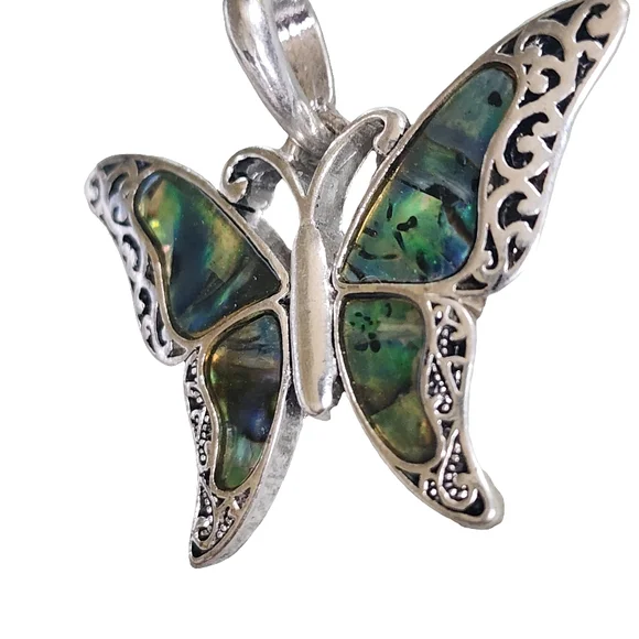 Silver Butterfly Pendant with Abalone Inlay - Picture 3 of 6